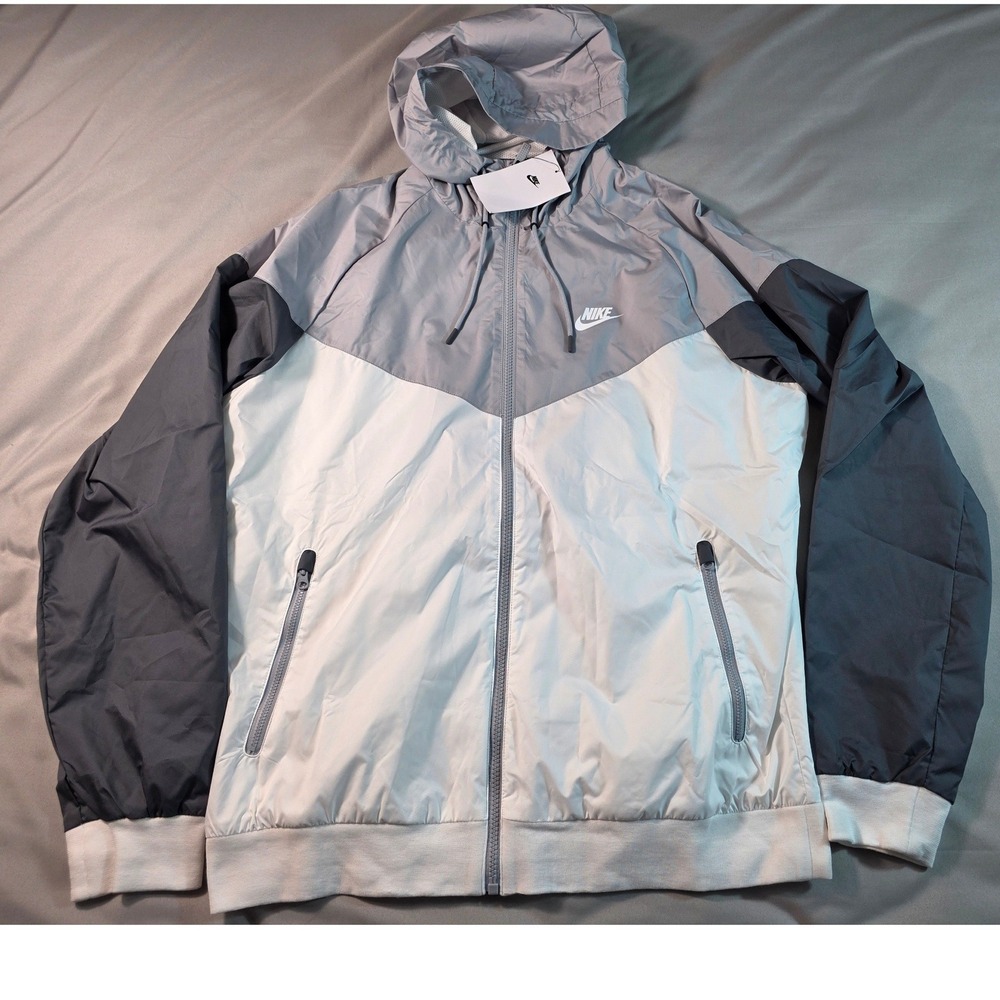 Nike Sportswear Windrunner Hooded Windbreaker Jacket Mens Large Grey White NEW